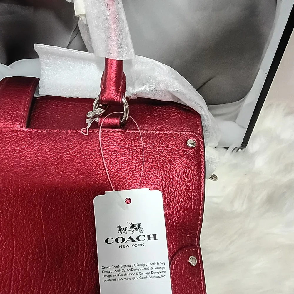New Coach Mercer 24 Metallic Cherry Leather Satchel Shoulder Crossbody/handbag